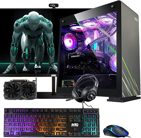 MTG Aurora Max Gaming PC, i5-12 32GB ARGB RAM, 256GB Nvme|4TB HDD, Win 11 | GTX 1660S 6GB Graphics, 27 Inch Monitor, RGB KBM, Headphone, Webcam, USB WiFi BT Desktop Tower Computer for Entertainment