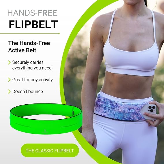 FlipBelt Classic Running Belt, Running Fanny Pack for Women and Men, Non Chafing Waist Band Pack for Phone, Moisture Wicking Storage Belt, USA Company