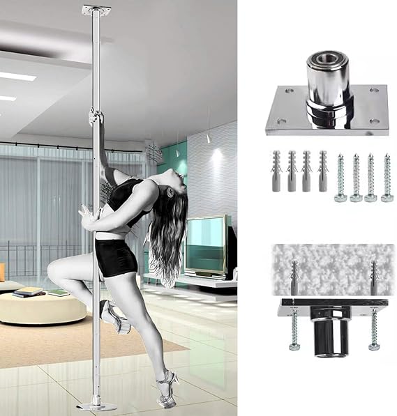 Dancing Pole,Fitness Permanent Fixed Dance Pole, 7-12 Ft Adjustable Silver Dancing Pole Spinning and Static Dance, Safety & Stability Home Party Stripper Pole (Color : Height 2.23-3.74m(7.3f