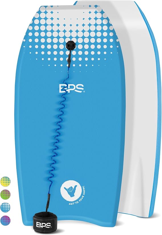 BPS New Zealand Shaka Body Board for All Wave Conditions - Lightweight with EPS Core, HDPE Slick Bottom, Body Boards for Beach with Wrist Leash and Plug for Kids and Adults - All Skill Levels