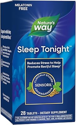 Natures Way Sleep Tonight, Stress-Reducing Formula to Promote Restful Nights, Melatonin Free Sleep Support with Ashwagandha and L-Theanine, Vegan, 28 Tablets Packaging May Vary