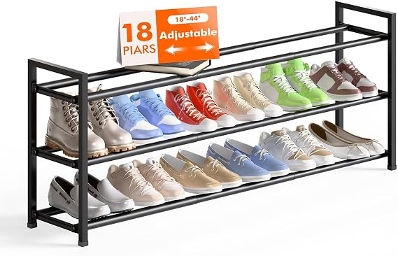 Bumusty 3 Tier Long Expandable Shoe Rack, Black