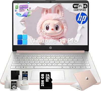 HP 2025 14 inch Everyday Laptop Computer for Student & Business - AI-Powered 1-Y Office 365 Intel Quad-Core CPU Ultra-Light 16G RAM 384G Storage 128G UFS256G SD Card Win11 Pro Rosegold