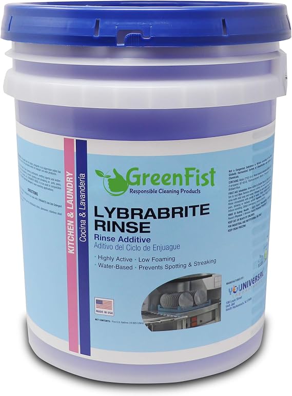 Lybrabrite Commercial Dishwasher Rinse Additive Aid & Agent [Ready-to-Use] For Industrial Machines (5 Gallon Pail)