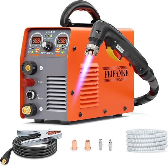 FEIFANKE 230V 50A Plasma Cutter Non Contact Low Frequency IGBT 2T/4T Cutting Torch with Blow Back for Cutting Stainless Steel Aluminium and Copper Maximum Cutting Thickness 25mm