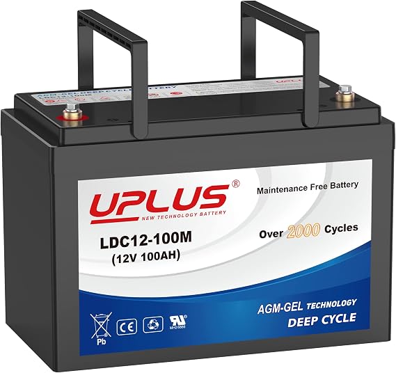 UPLUS 12V 100Ah Deep Cycle Leisure Battery LDC12-100M Group 27 Size | Hybrid Gel AGM Maintenance Free, Rechargeable Backup Batteries for Solar, RV,Camping, Trolling Motor