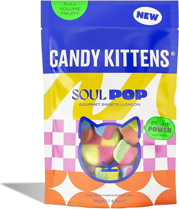 Candy Kittens Soul Pop - Foamy Vegan-Friendly Candy Mix – Fruity Sweets with Strawberry, Tropical, Cherry & Peach Flavours - Soft Foam Texture, Dairy-Free, Party Snack & Sharing Bag - 140g (4.9oz)