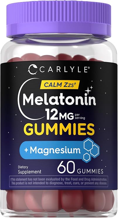 Carlyle Melatonin 12mg Gummies | 60 Count | with Magnesium | Vegan, Non-GMO, Gluten Free Supplement