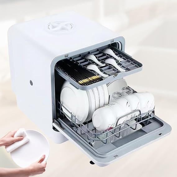Portable Countertop Dishwasher, Compact and Automatic with 4 Washing Modes & Air Drying, Flexible Water Refilling Options, Cleans Baby Bottles, Dishes and Cups, Ideal for Apartments and RVs