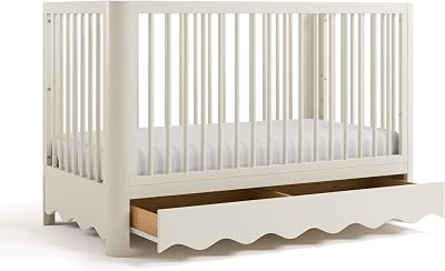 Storkcraft Casablanca Convertible Crib with Drawer and Toddler Guardrail Frosted Oat GREENGUARD Gold Certified, Toddler Bed Conversion Kit Included, Fits Standard Crib Mattress, Crib with Storage