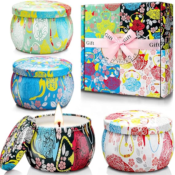 4 Pack Candles for Home Scented, 4.4 Oz Gifts for Women Scented Candles, Aromatherapy for Relaxation Natural Soy Wax Jasmine Vanilla, Birthday Gifts Anniversaries Yoga, Bath Christmas Candles [Energy Class A]