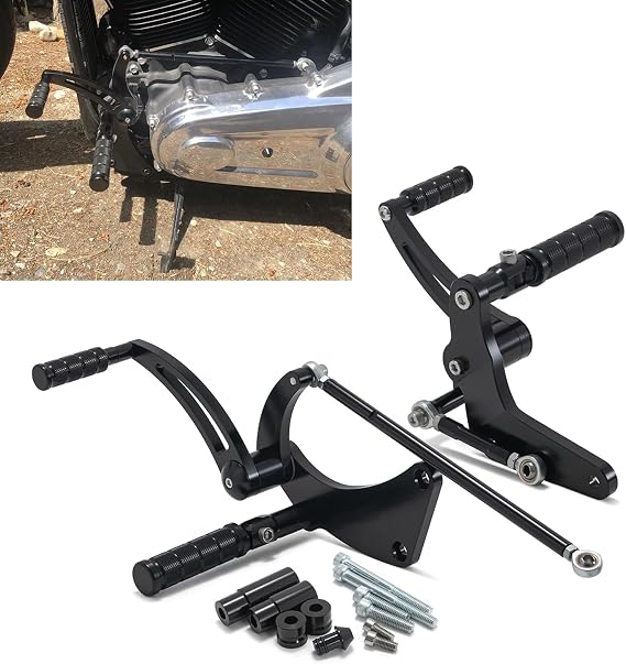 TOFR CNC 12" Forward Controls for Harley Softail Street Bob Low Rider 18-24 | Compatible with Softail Standard FXST FXBB FXBBS FXLR Billet Anodized in Black Footpegs