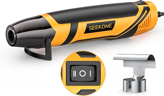 SEEKONE 350W Mini Heat Gun with 2-Temp Settings 842F & 500F | Heat Up to 842F, PA6+30GF Material, Lightweight 380g, Overheat Protection with a Reflector Nozzle for Crafting Shrink Tubing