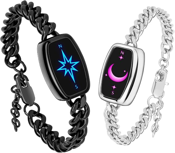 Long Distance Touch Bracelet for Couples Vibration & Light Up | Long Distance Couple Bracelets Relationship Gifts for Girlfriend Bluetooth Pairing Jewelry Christmas Gift, 2XL, Metal, Agate