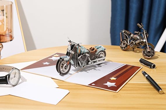 Liif Motorcycle Father's Day Card, 3D Pop Up Greeting Card for Men