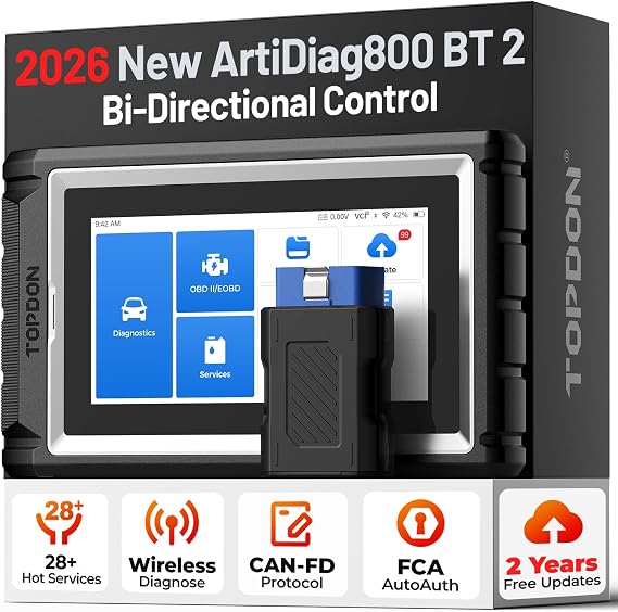 TOPDON AD800BT 2.0 Car Diagnostic Tool Bidirectional, All Systems Diagnosis | OBD2 Scanner with 28+ Reset Services, Oil Reset/EPB/SAS/TPMS/DPF, 2 Year