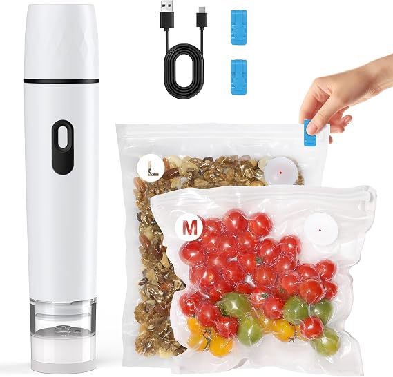 Compact Vacuum Sealer for Food: Visible Water Tank Handheld Vacuum Sealer with 15 Reusable Bags for Seal Meal Saver, Portable Food Sealer, Gifts for Mom, Wife, Chef