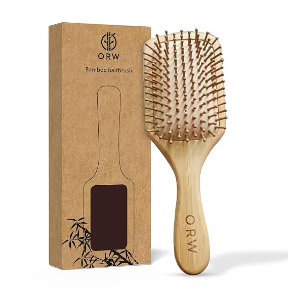 ORW Bamboo Hair Brush, Detangling Bristle Brush for Hair Growth, Large