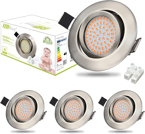 Ultra-Flat LED Recessed Spotlight Metal recessed spotlights brushed stainless steel 40° swivel recessed lights for living room bedroom hallway office [Energy Class E]