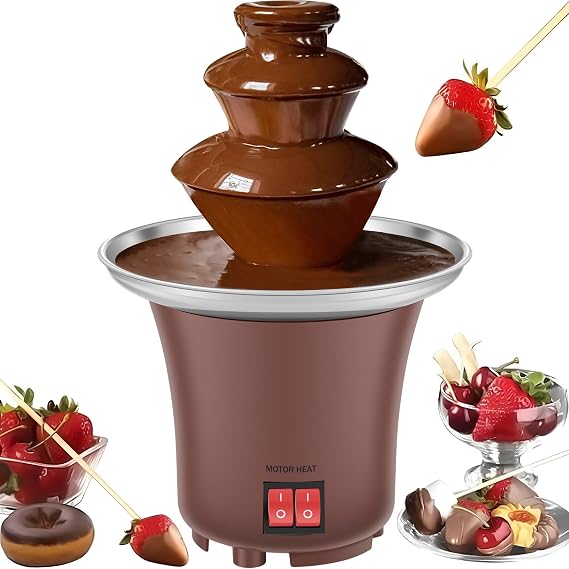 Electric Chocolate Fountain Machine,3 Layer Cheese Fountain Machine,Hold 10oz Chocolate Fondue Fountain,Stainless Steel Cheese Fountain Melting Machine,Auto Off Household Chocolate Fountain for Candy
