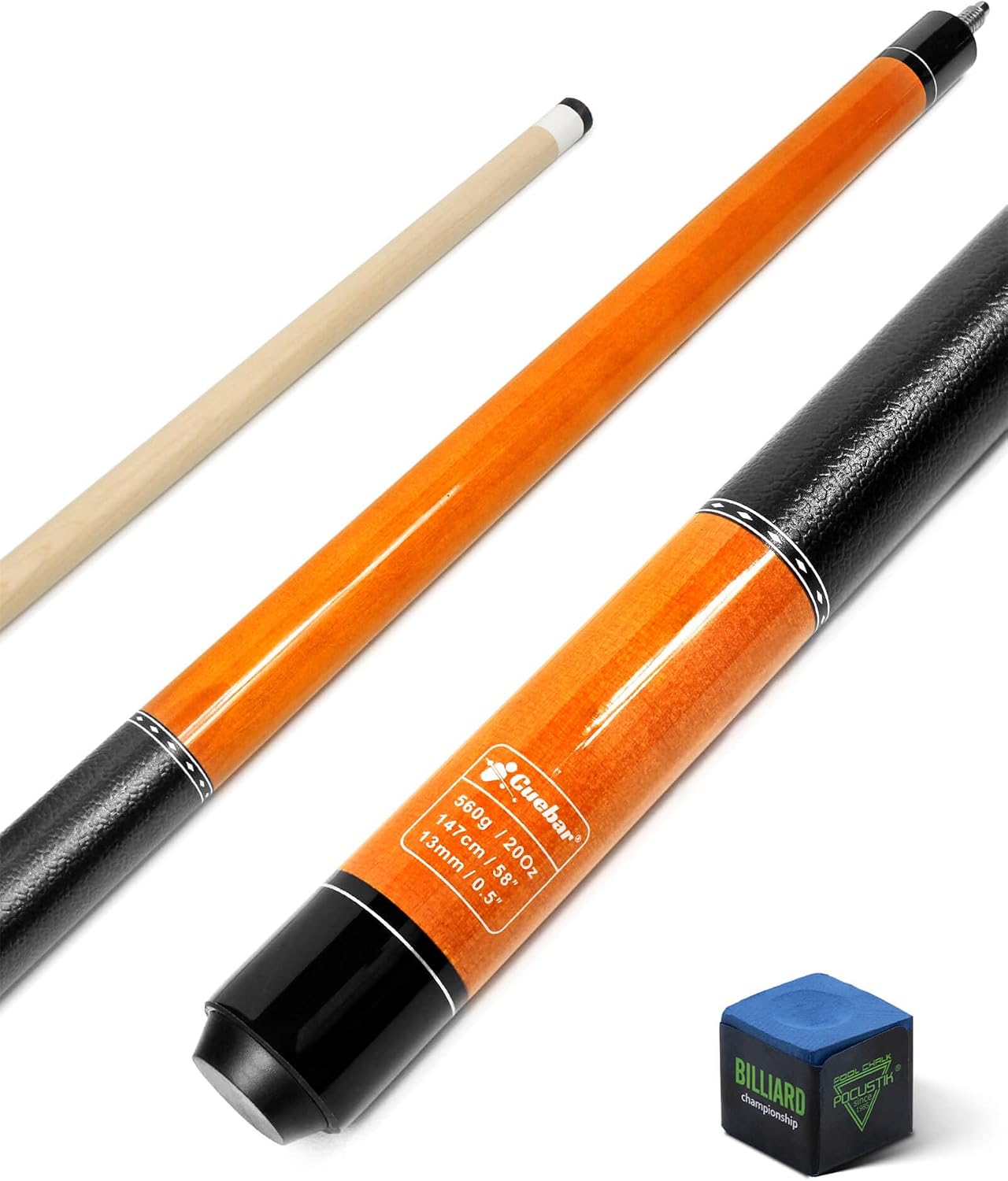 Pool Cues, 58 Inch Pool Sticks for Adults, 2-Piece House Bar Billiard Cue Stick, Imitation Leather Grip Pool Table Sticks 7 Colors Available,Weight from 18oz 19oz 20oz 21oz
