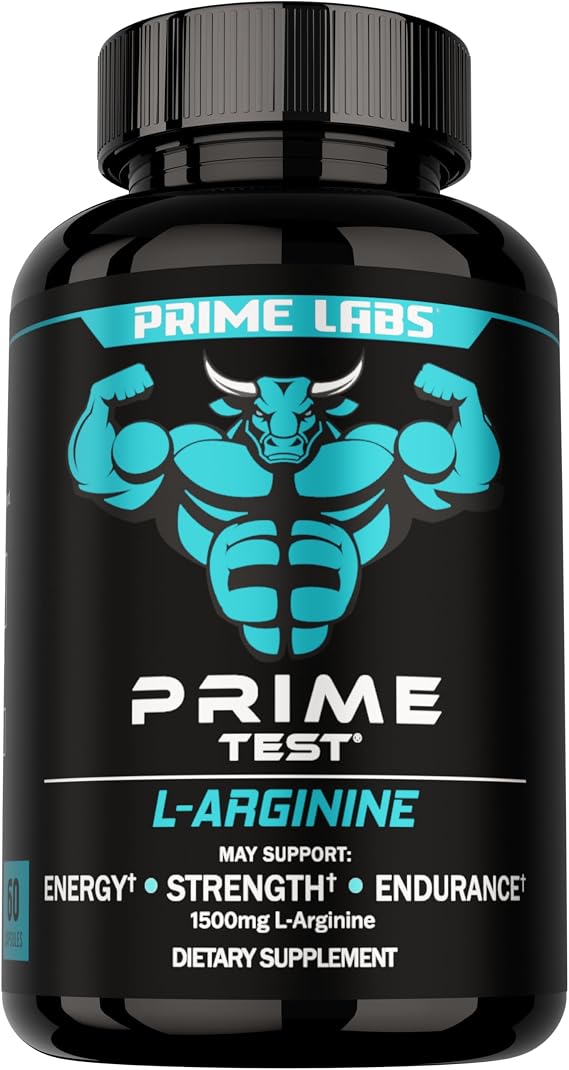 Prime Labs L Arginine 1500mg, Nitric Oxide Supplements for Men | L-Arginine HCl for Blood Flow, Strength & Endurance, Made in USA, 60 Capsules