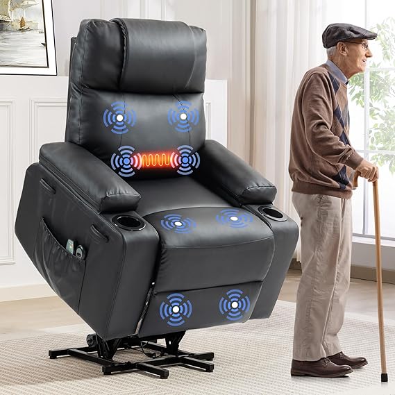 Power Lift Recliner Electric Chair for Elderly with Massage & Heat, Black