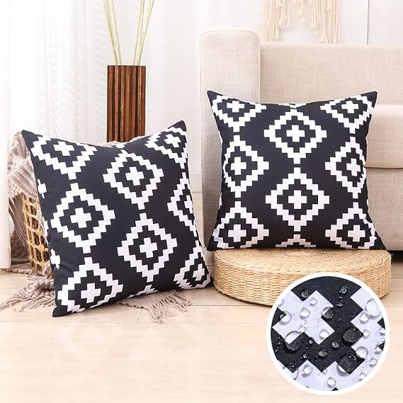CARRIE HOME Black and White Outdoor Pillows Waterproof 18x18 Porch Throw Pillow Covers 18 x 18 Set of 2 Outdoor Patio Decor for Patio Furniture, RV, Backyard, Deck, Picnic, Beach, Trailer, Camping