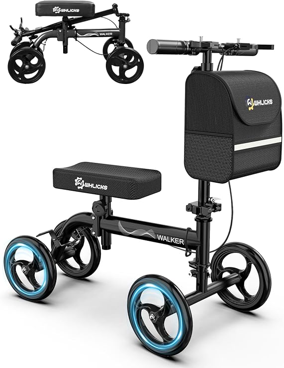 WHLICKS Premium Knee Scooter for Adults for Foot Surgery, Foldable & Steerable Knee Walker with Dual Brakes, Medical Knee Scooter for Broken Foot Injured, Lightweight Leg Scooter for Broken Ankle