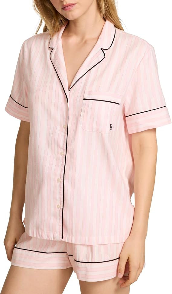 Victoria's Secret Women's Flannel Pajama Set, Short Sleeve Button Down Shirt & Shorts