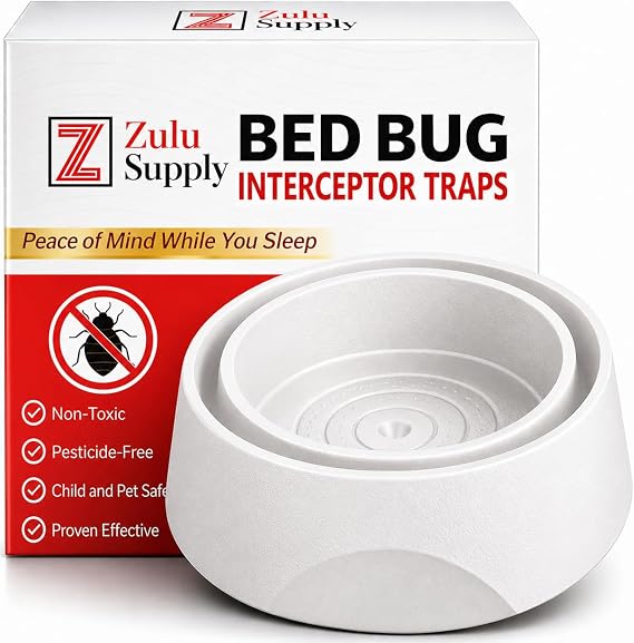 Bed Bug Interceptors 4-Pack White Passive Monitor & Detection Trap Universal Fit for Bed & Furniture Legs Reusable Non-Climbable Wall Pest Control Protection (4-Pack White)