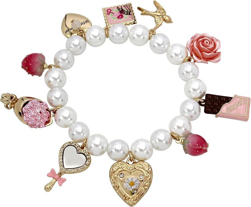 Betsey Johnson Women's Sweetheart Charm Pearl Stretch Bracelet