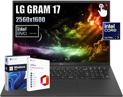LG gram 17-inch Lightweight Business AI PC Laptop, WQXGA Touchscreen, Intel Evo Edition, Intel Core Ultra 7 16 Core up to 4.8GHz, Intel Arc, Windows 11 Pro, 16GB RAM, 3TB SSD, with 5ave 6-in-1 Kit