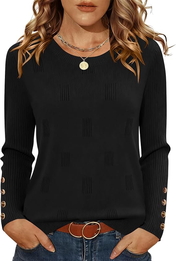 AKEWEI Womens Long Sleeve Sweater Crew Neck Knit Pollover Tops