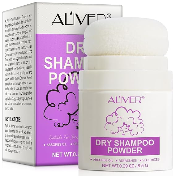 Dry Shampoo Powder with Biotin,Dry Shampoo for Brunette & Dark Hair,Strengthening & Volumizing,Absorbs Oil & Refreshes Non-aerosol,Travel size,Natural Ingredients,8.5g/0.3oz