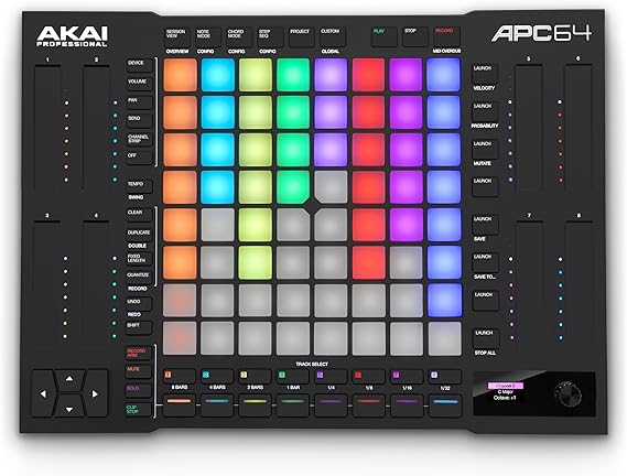 Akai Professional APC64 USB MIDI Pad Controller | 64 RGB Pads, 8 Touch Strips, 32 Step Sequencer, CV Gates, MIDI I/O, for Ableton Live, Live Performance and Music Production