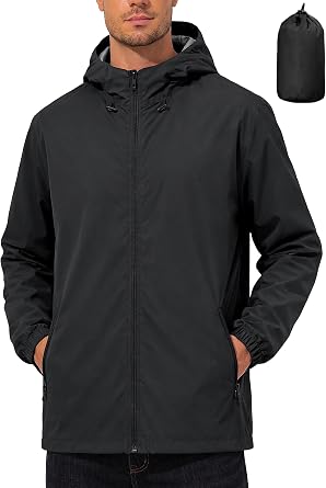 UIQUR Mens Rain Jacket Lightweight Windbreaker Waterproof Raincoat Cycling Running Hiking Gear Hood Packable