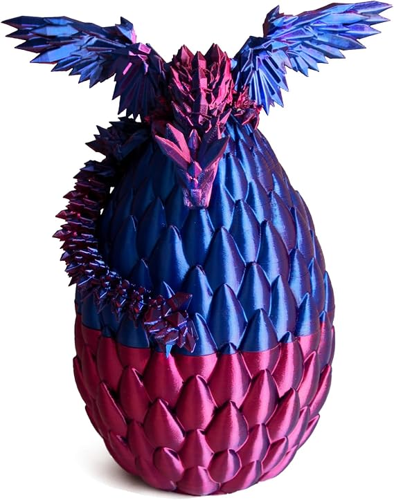 3D Printed Dragon Egg, Easter Dragon Eggs with Dragon Inside, Articulated Flexible 3D Printed Dragon in Egg Fidget Toy, Easter Basket Stuffers for Kids (Purple&Red)
