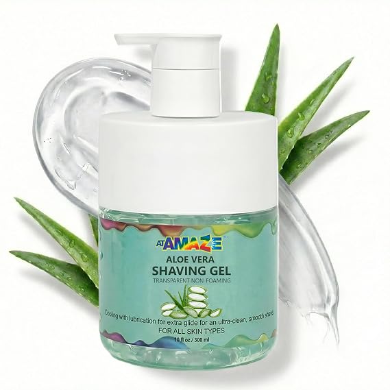 Aloe Vera Shaving Gel for Men & Women Transparent Shave Gel with Aloe Vera, Natural Moisturizing & Cooling Shave Gel for Sensitive Skin, Smooth Razor Glide, Non-Foaming.