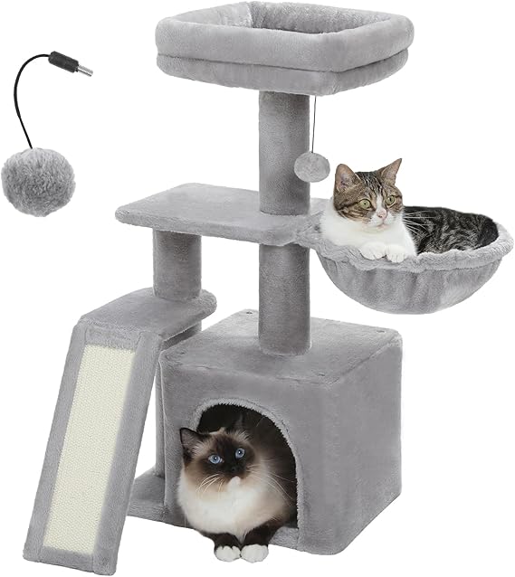 PETEPELA Cactus Cat Tree for Kittens & Small Cats, 32in Cat Tower, Grey