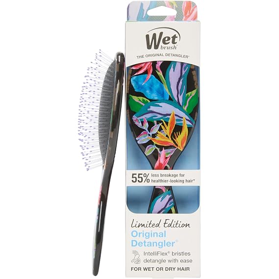 Wet Brush Original Detangler Hair Brush, Flexible Bristles Gently Detangle All Hair Types, Works on Wet or Dry Strands, Ergonomic Handle, Reduces Breakage, Limited Edition, Tropical Oasis Purple Grove