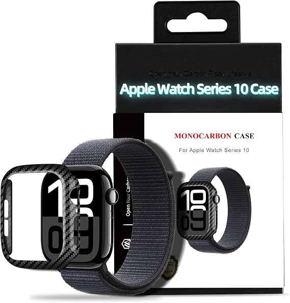 MONOCARBON Real 3K Carbon Fiber Case for 46 mm Apple Watch Series 10,Ultra Thin & Ultra Light Wrap-Around Hard Cover for 2024 New 46mm iwatch From Daily Scratches/Wear/Drop