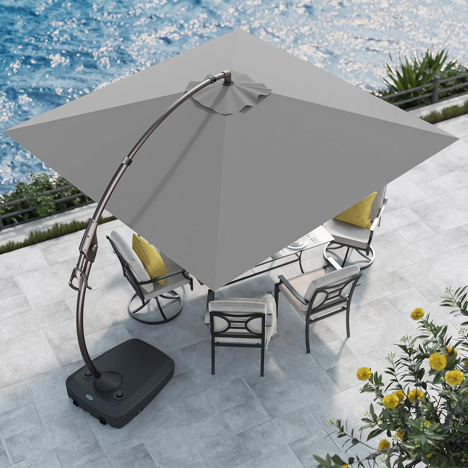 Grand patio 10x10 FT Patio Cantilever Umbrella with Base Outdoor Large Square Tilting Offset Umbrellas for Deck Backyard Gray, 10x10 FT