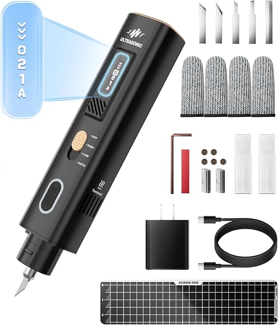 Handheld Ultrasonic Cutter, Aluminum Alloy Body, 30W 40KHz High Precision Ultrasonic Cutter, Suitable for Plastics, Acrylics, Carbon Fiber Boards, Thin Wood, 3D Printed Models etc