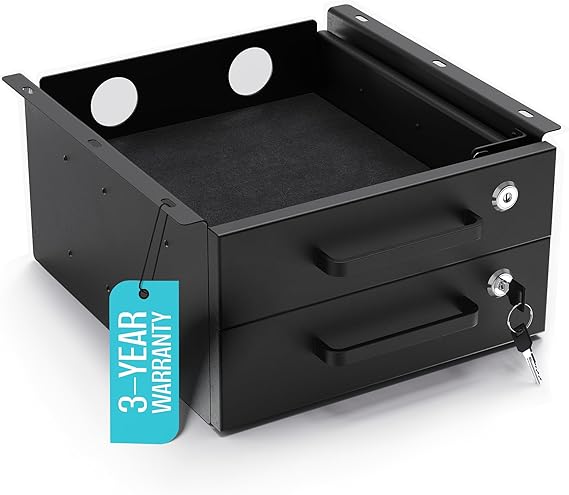 Under Desk Drawer Slide-Out Lockable Metal Storage Drawers with Cable Management for Office & Home (Double, Non-Bracketed)
