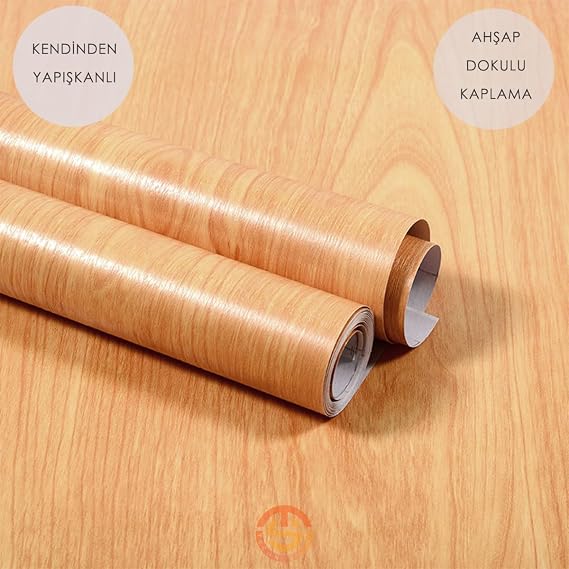 TechnoSmart 60cm×100cm Kendinden Yapışkanlı Ahşap Görünümlü Kaplama Kağıdı Mutfak Dolap Masa Duvar Bej