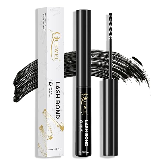 QUEWEL Lash Bond Black Cluster Eyelash Glue for DIY Eyelash Extensions, Waterproof Long Wear Mascara