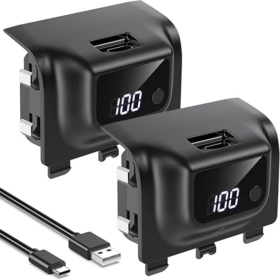 YUANHOT Rechargeable Battery Pack for Xbox Series X/S, LED Display 2 Pack 5180mWh Fast Charging for Xbox Controller Battery Pack, Remote Play and Charge Kit for Xbox Series X/S Accessories