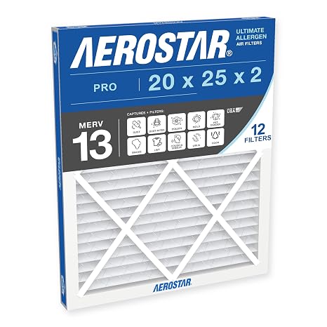 Aerostar Air Filter 20x25x2 MERV 13 AC Filter, Furnace Filter, 12 Pack