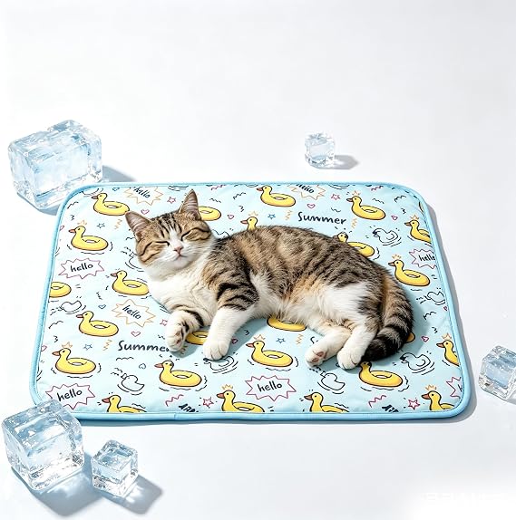 SEIS Self-Cooling Dog Mat,Ice Silk Cats Pad,Summer Pet Indoor Bed,Duck,L | Washable Anti-Slip Bed,No-Gel Ice Kennel Mat,Breathable Pet Cooling Pad,Summer Long-Lasting Cool Mat,Thick & Durable Material